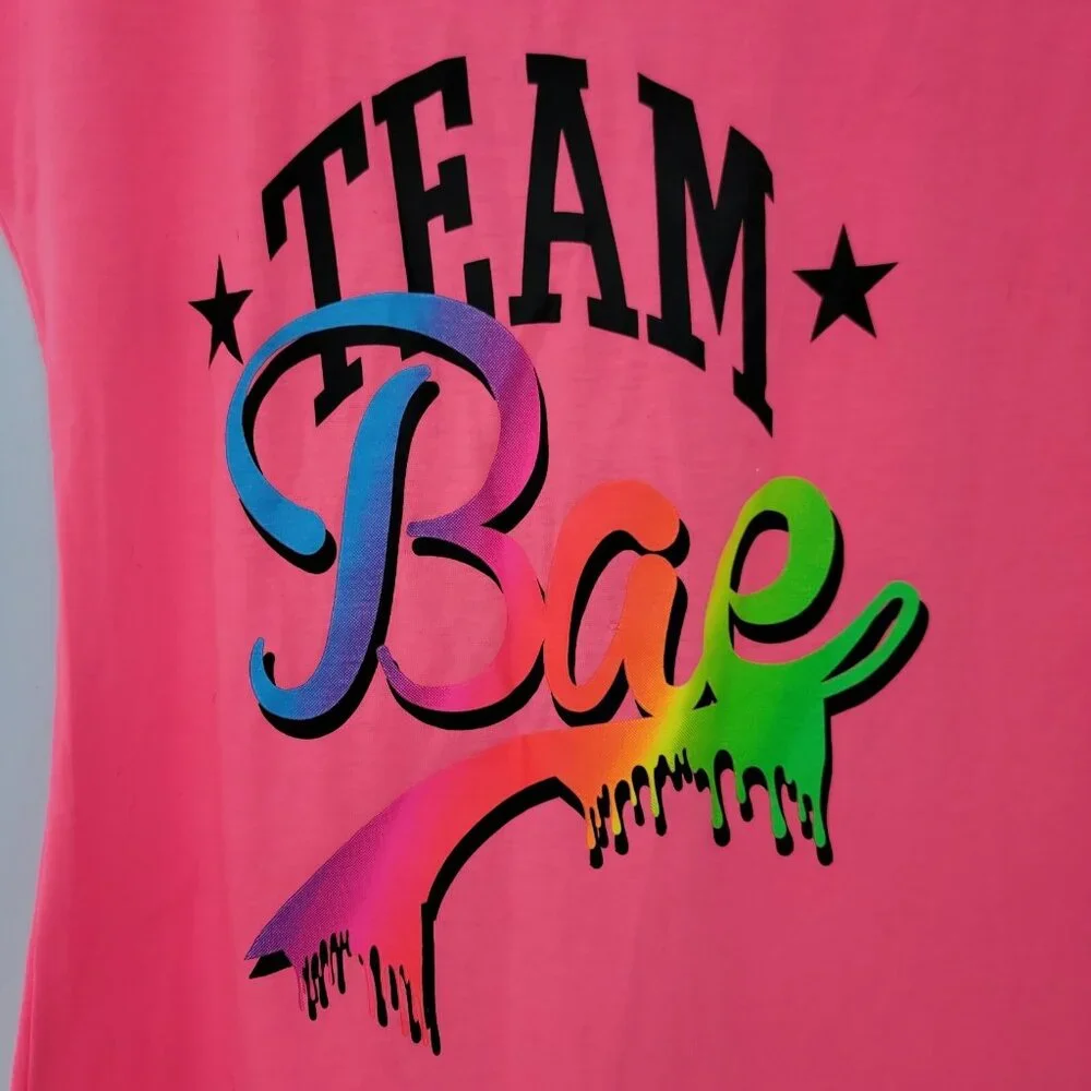 Miss‎ Popular Shirt Kids Girls Sz XL Cold Shoulder Team Bae Hot Pink NEW NWT